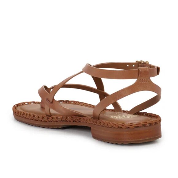 NEW VINCE CAMUTO Made In Brazil Leather Barey Flat Sandals Cognac 362mn - Picture 4 of 8